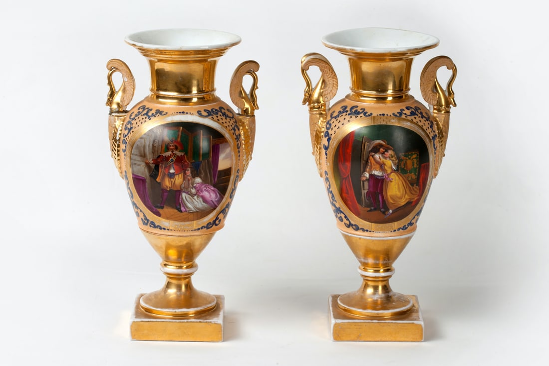 A Pair of Paris Porcelain French Empire Vases
