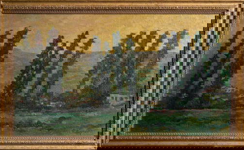Alexandre Kouprine, 1880-1960 (Russia): Alexandre Kouprine (1880-1960).Poplars, early 20th century. Oil on canvas, size 34 x 60 cm (13 1/3 x 23 2/3 inches). Frame dimensions 52 x 77 cm (20 1/2 x 30 1/3 inches). Signed on the right.