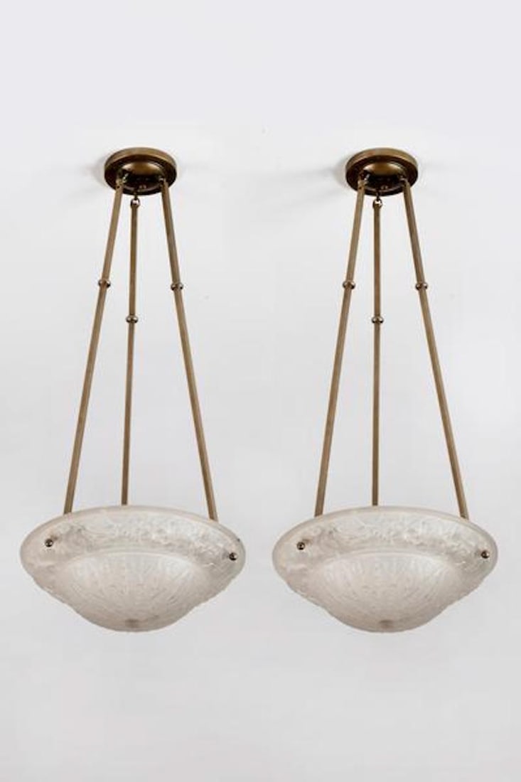 Pair of Ceiling Lamps, Glass, 20th century