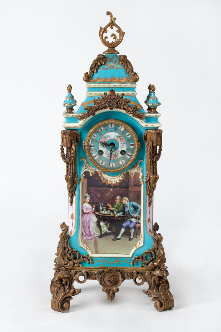 Bronze and Porcelain Clock, 20th century