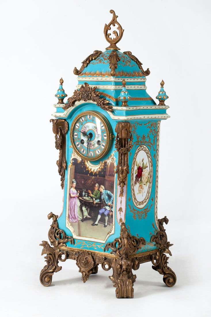 Bronze and Porcelain Clock, 20th century