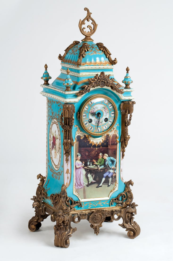Bronze and Porcelain Clock, 20th century