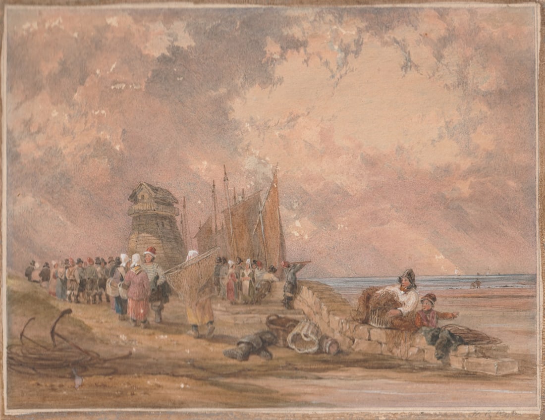 The Return of Fishermen Watercolour 18-19th century
