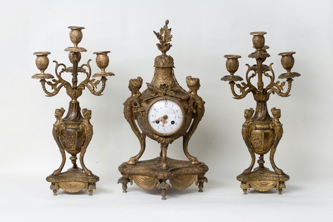 Clock with a Pair of Candelabra, 19th century