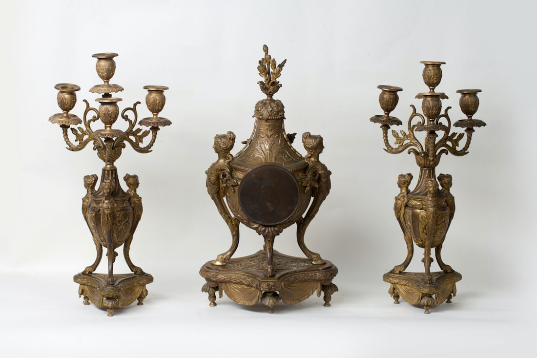 Clock with a Pair of Candelabra, 19th century