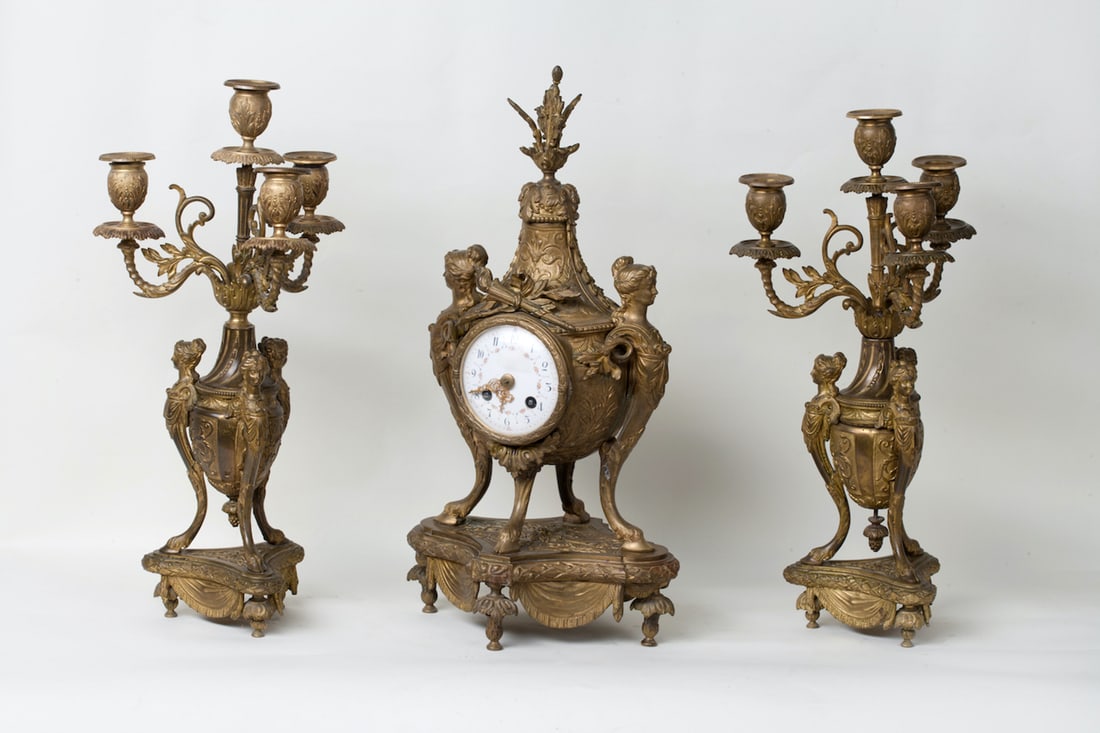 Clock with a Pair of Candelabra, 19th century