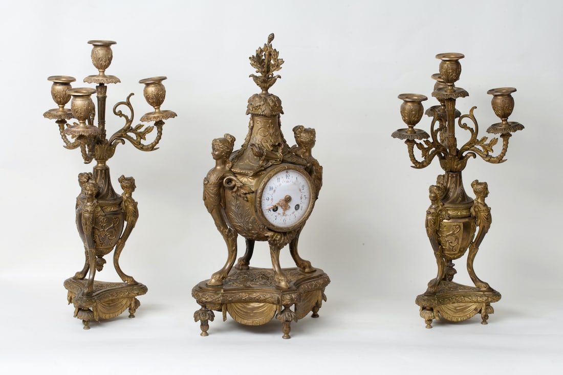 Clock with a Pair of Candelabra, 19th century