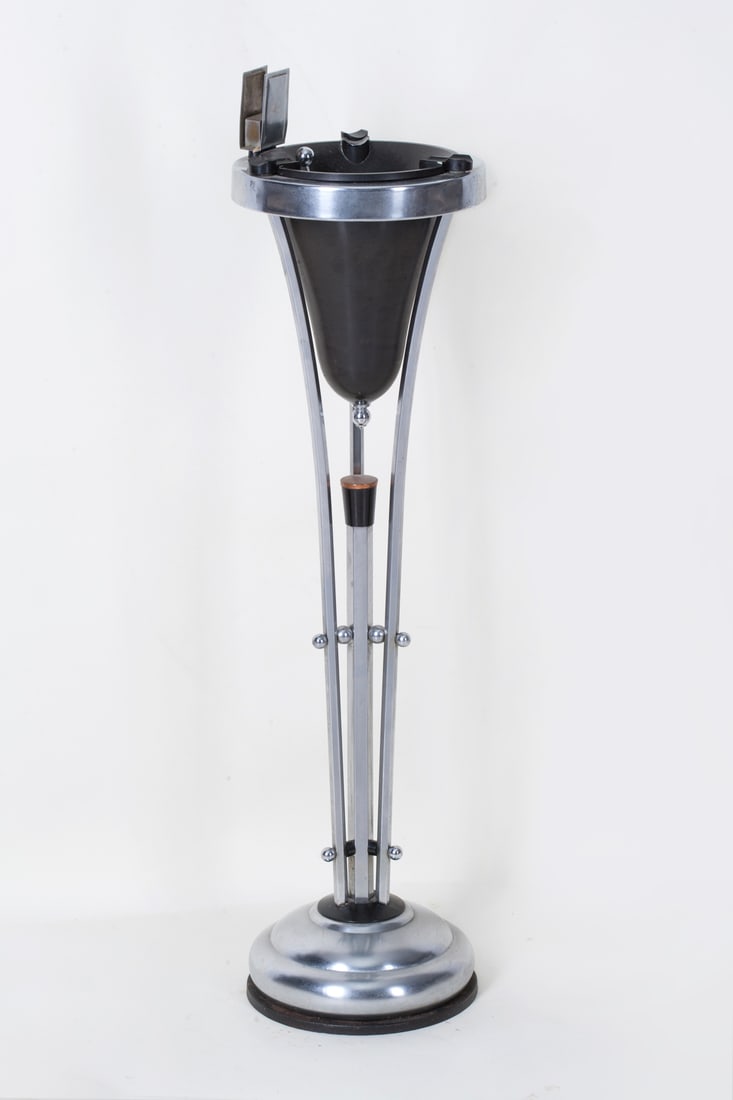 Art Deco Floor Standing Ashtray with Matchbox Holder