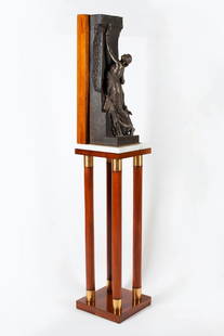 Henri Michel Antoine Chapu, 1833-1891(France): Henri Michel Antoine Chapu (1833-1891). Youth. Bronze, patina, gilding, wood, marble. Dimensions: sculpture 74 x 20 x 22 cm (29 1/4 x 8 x 8 2/3 inches), general 178 x 34 x 34 cm (70 x 13 1/3 x 13 1/3