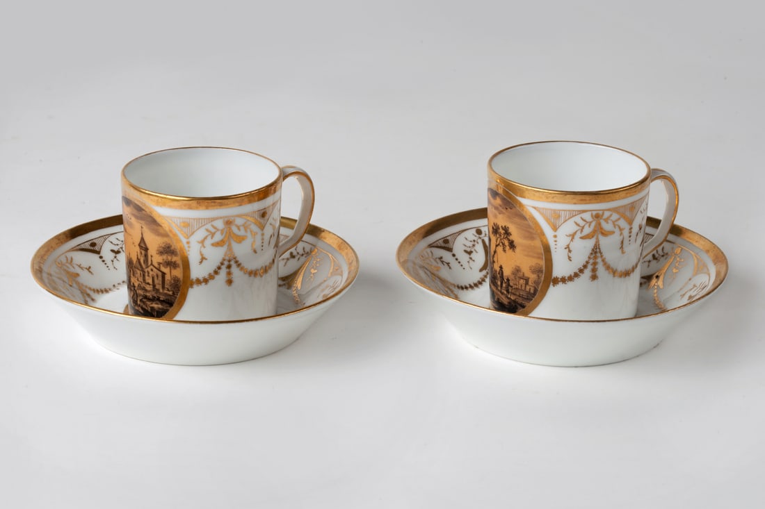 Lot of two Empire Cups with Saucers, 19th century