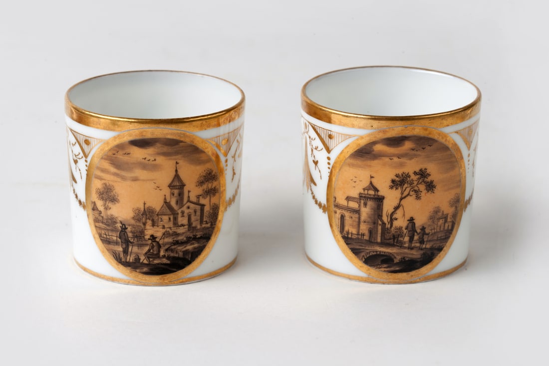Lot of two Empire Cups with Saucers, 19th century