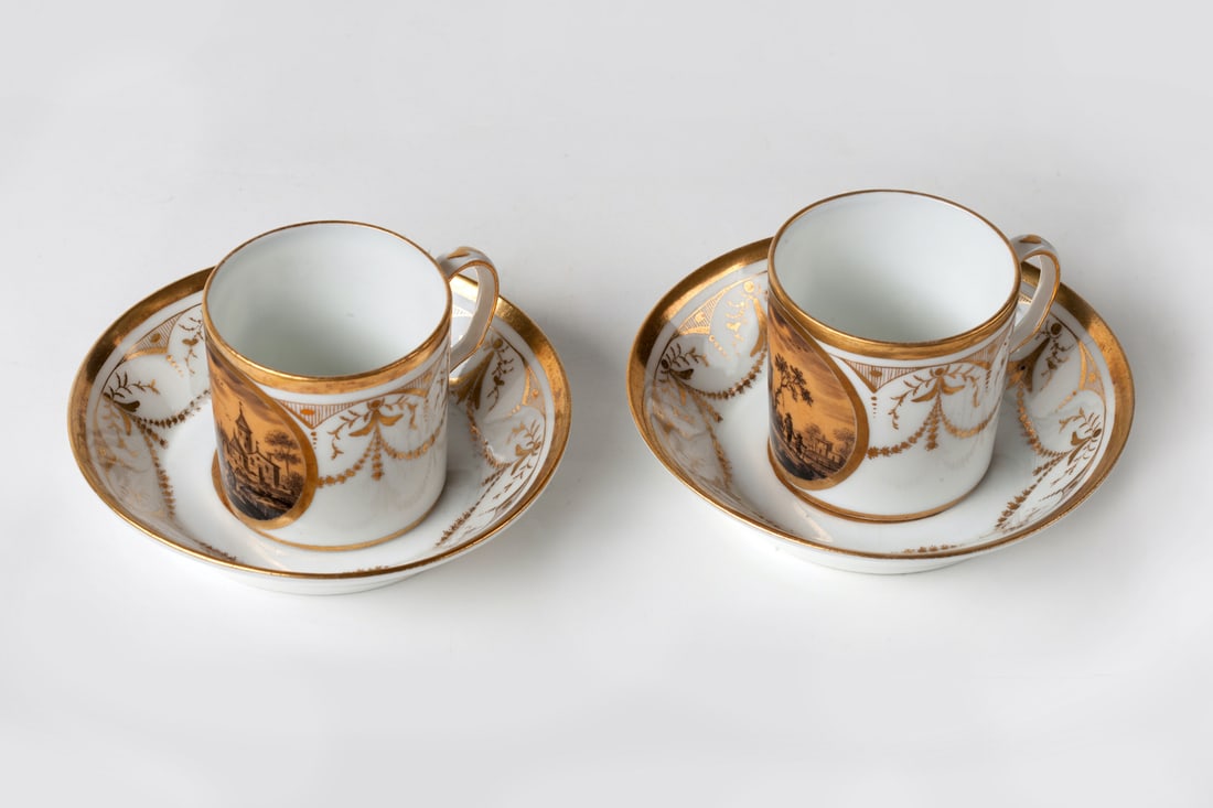 Lot of two Empire Cups with Saucers, 19th century