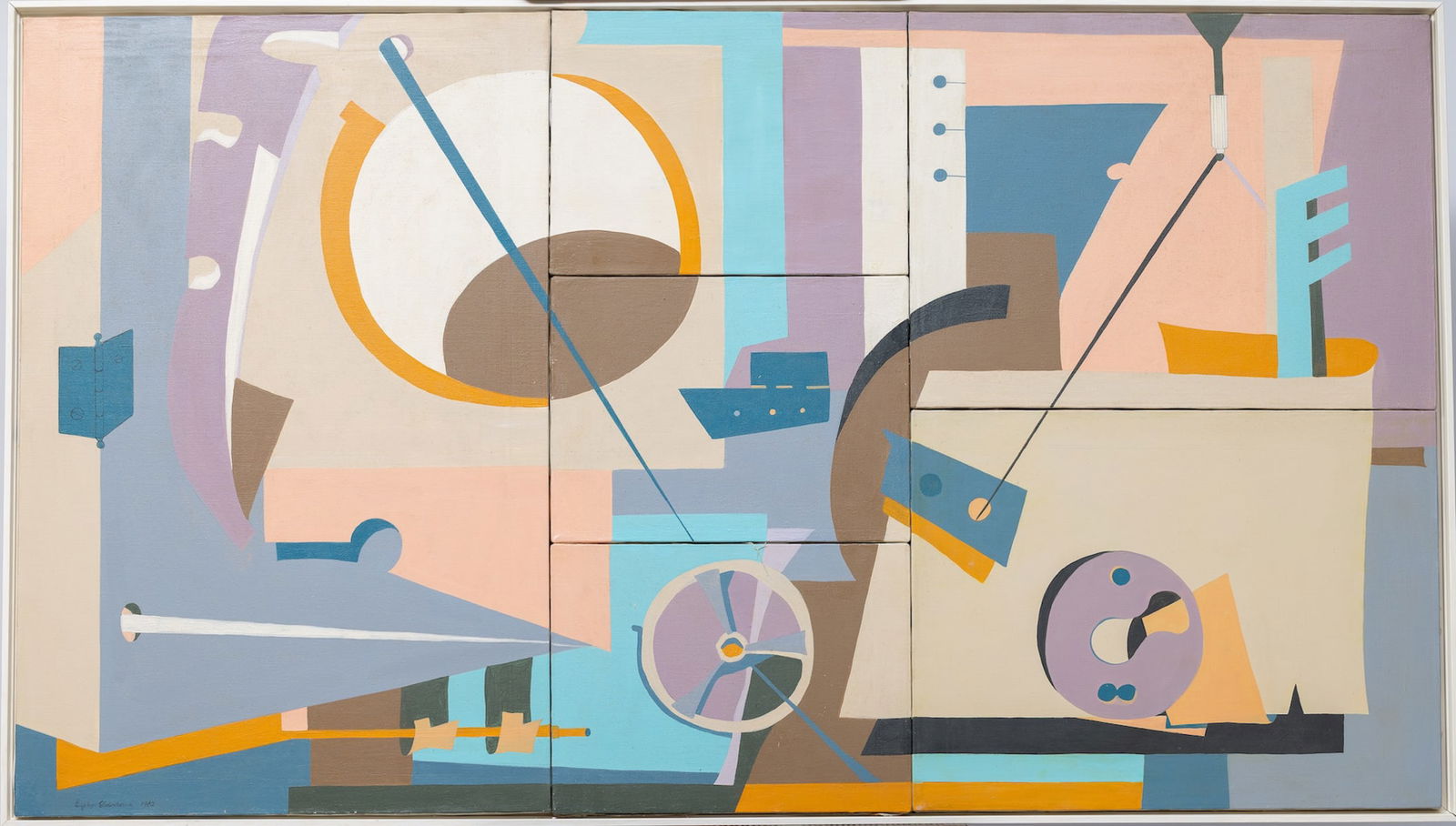 Esphyr Slobodkina, 1908-2002 (Russia/USA): Esphyr Slobodkina (1908-2002). MONUMENTAL WORK. Classical Tradition. 1982. The artwork is a composite of six separate parts. Oil on canvas, dimensions: overall 91,5 x 163 cm (36 x 64 inches), frame di