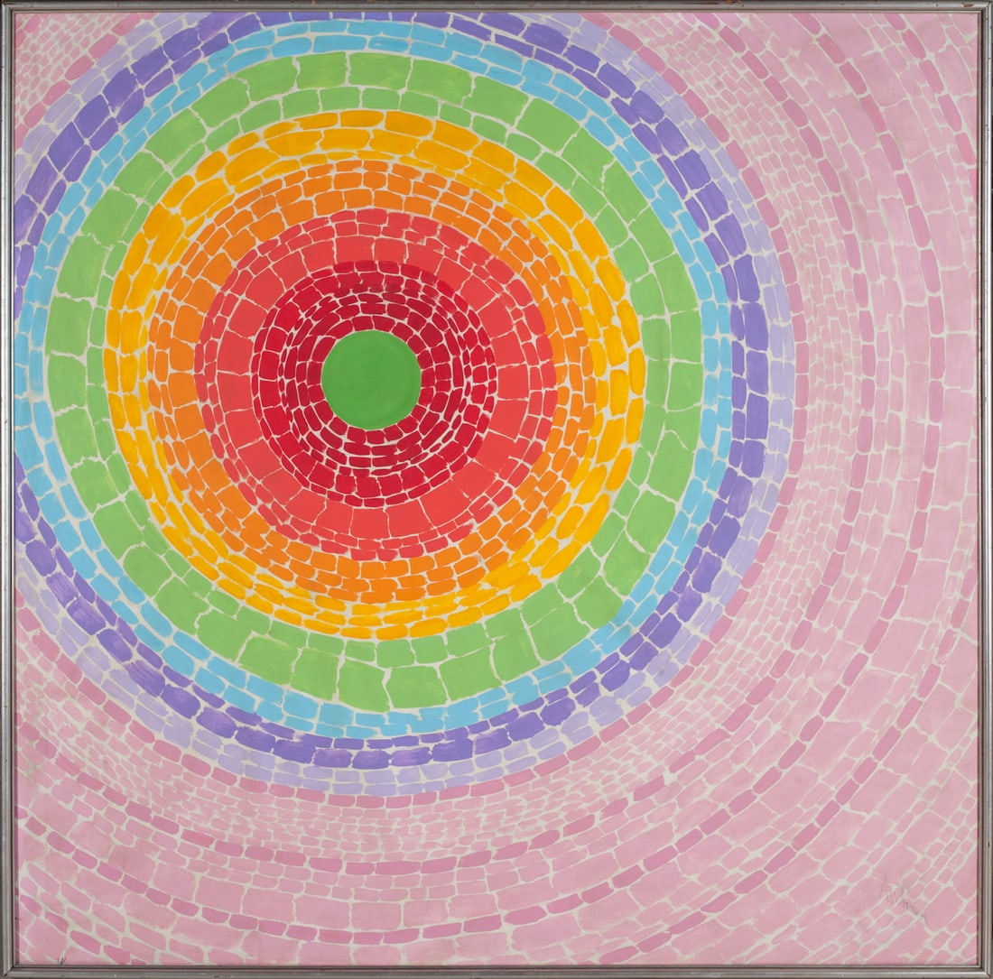 Alma Woodsey Thomas, 1891-1978 (Columbia): Alma Woodsey Thomas (1891-1978), Washington Color Field School. Astronauts See, 1970. Oil on canvas, size 167,5 x 167,5 cm (66 x 66 inches), frame dimensions 173 x 173 cm (68 x 68 inches). Signed lowe