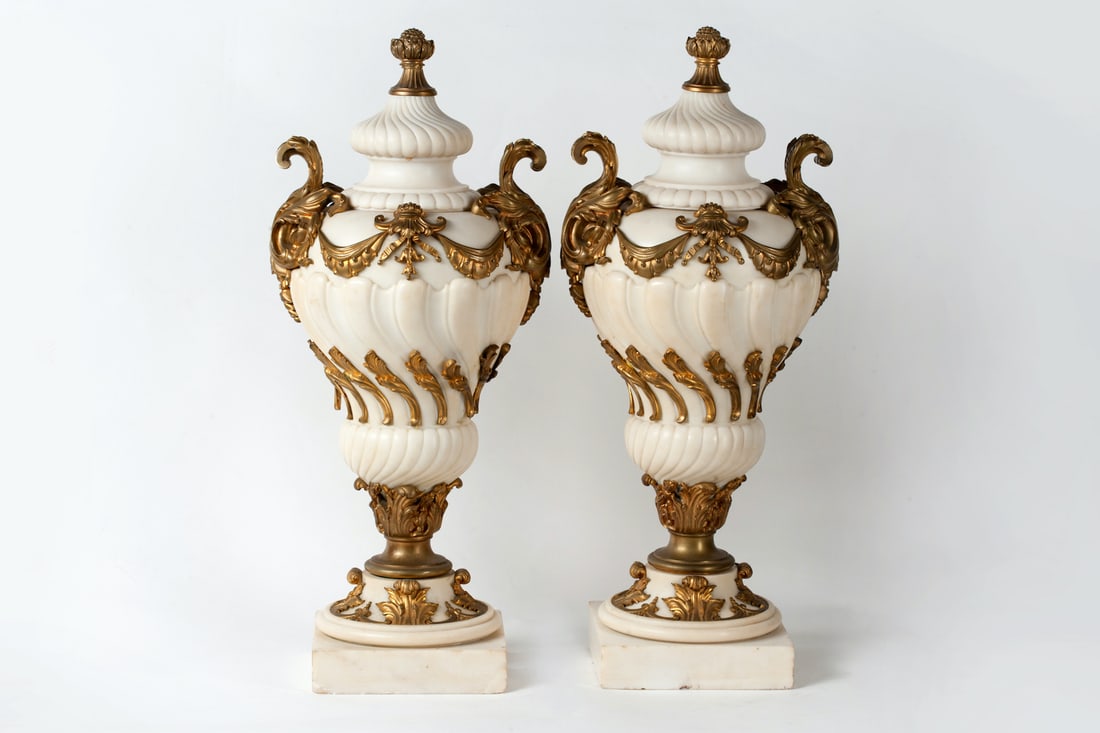 Pair of Marble Vases, Bronze, 19th century