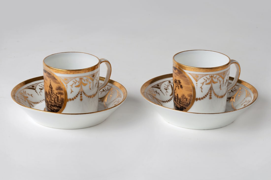 Lot of two Empire Cups with Saucers, 19th century