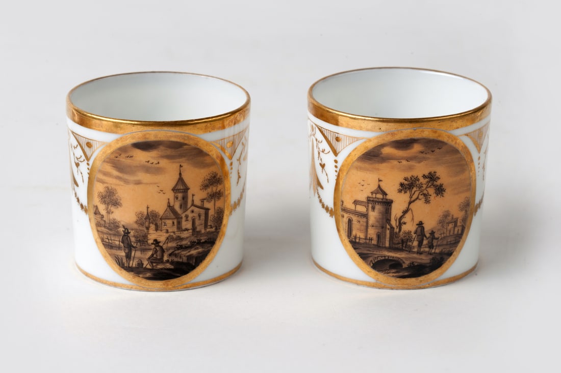 Lot of two Empire Cups with Saucers, 19th century