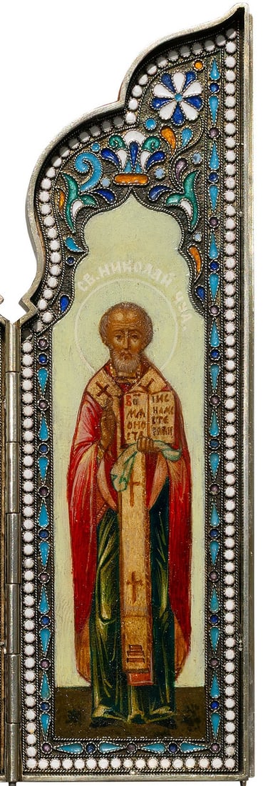 Orthodox Silver 84 Triptych Icon (Russia)