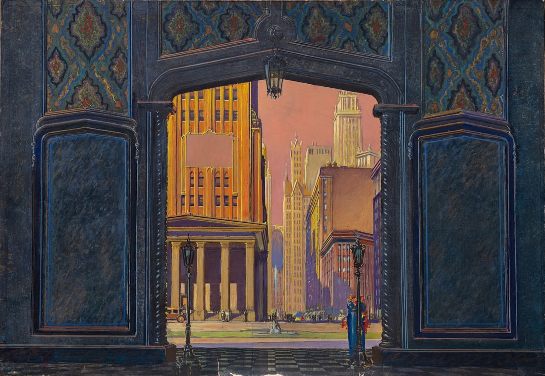 Charles F. Thompson, 19th-20th c. (USA): Charles F. Thompson (19th-20th) Project Hollywood Gouache on cardboard, collage (artist media), size 31 x 44 cm (12 1/4 x 8 inches) Charles F. Thompson was not only a gifted painter but he was an inno