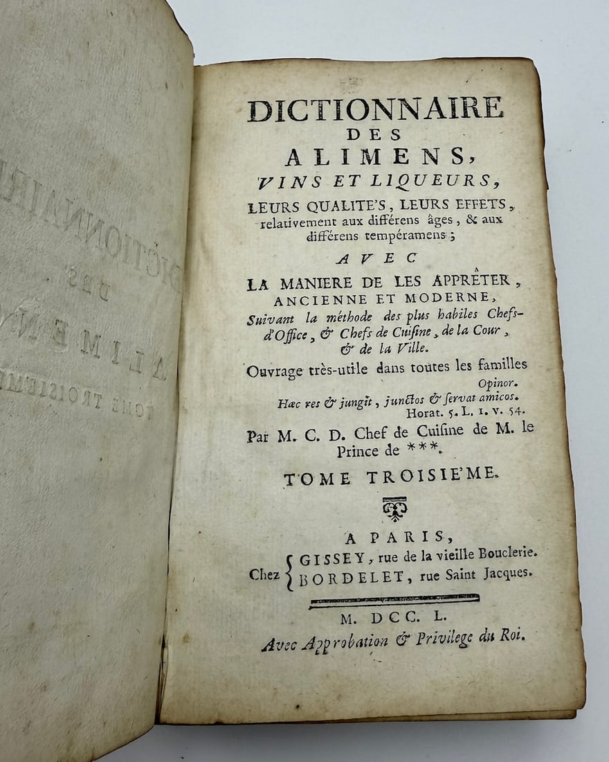 (GASTRONOMY) Dictionary of Foods Wines and Liqueurs, 1750