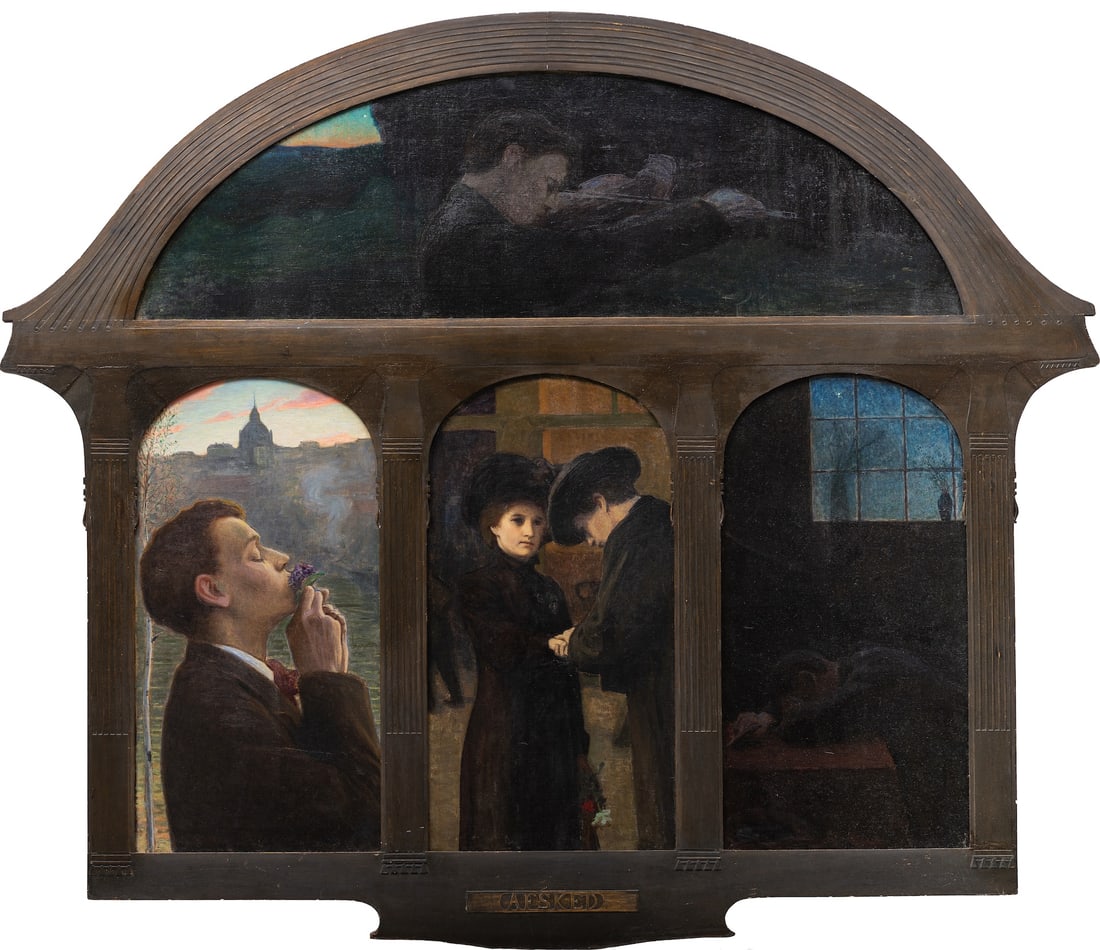 Gunnar Borjeson, 1877-1945 (Sweden/Denmark): Gunnar Borjeson (1877-1945) AFSKED, 1905 4 paintings panel, all oil on canvases, stretch to the authentic bars Authentic frame, originally tinting Overall size 123 x 145 cm (48 1/4 x 57 inches) Signed