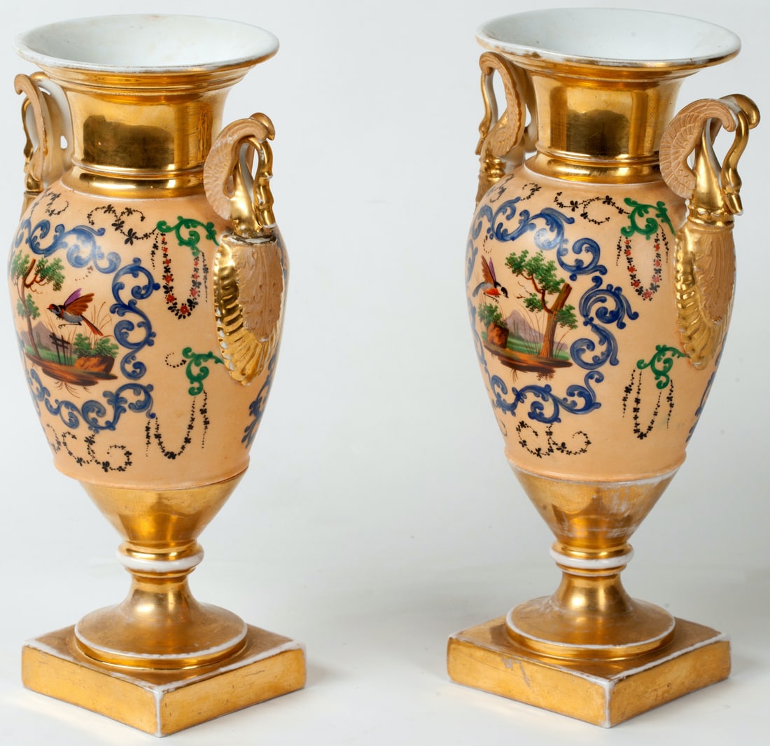 A Pair of Paris Porcelain French Empire Vases