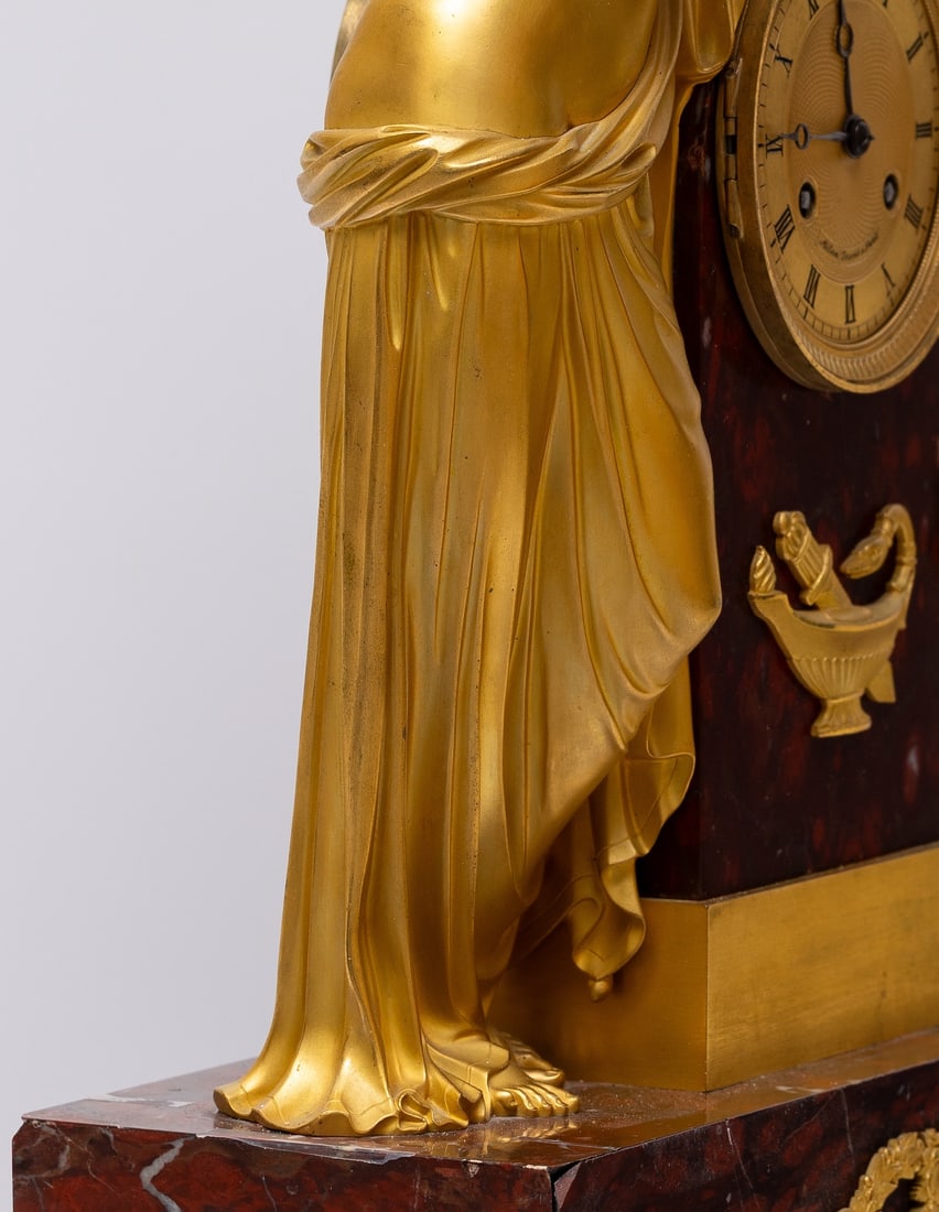 A Fine Empire Ormolu and Griotte Marble Mantel Clock, Signed Milan Jeune a' Paris