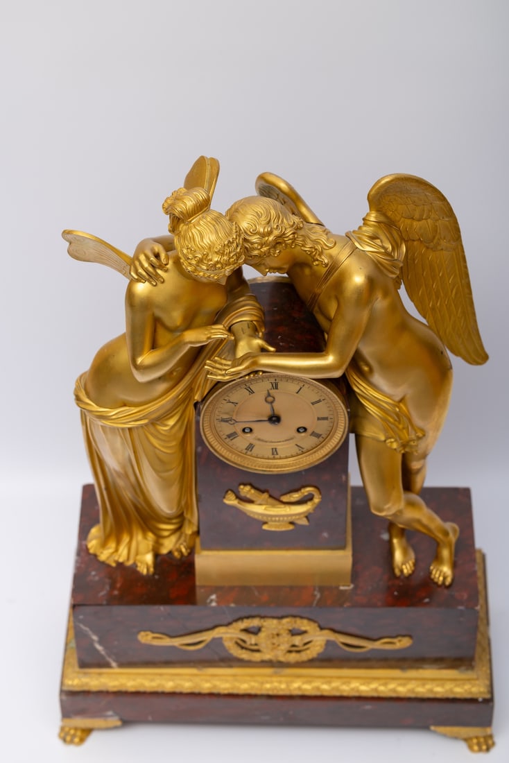 A Fine Empire Ormolu and Griotte Marble Mantel Clock, Signed Milan Jeune a' Paris