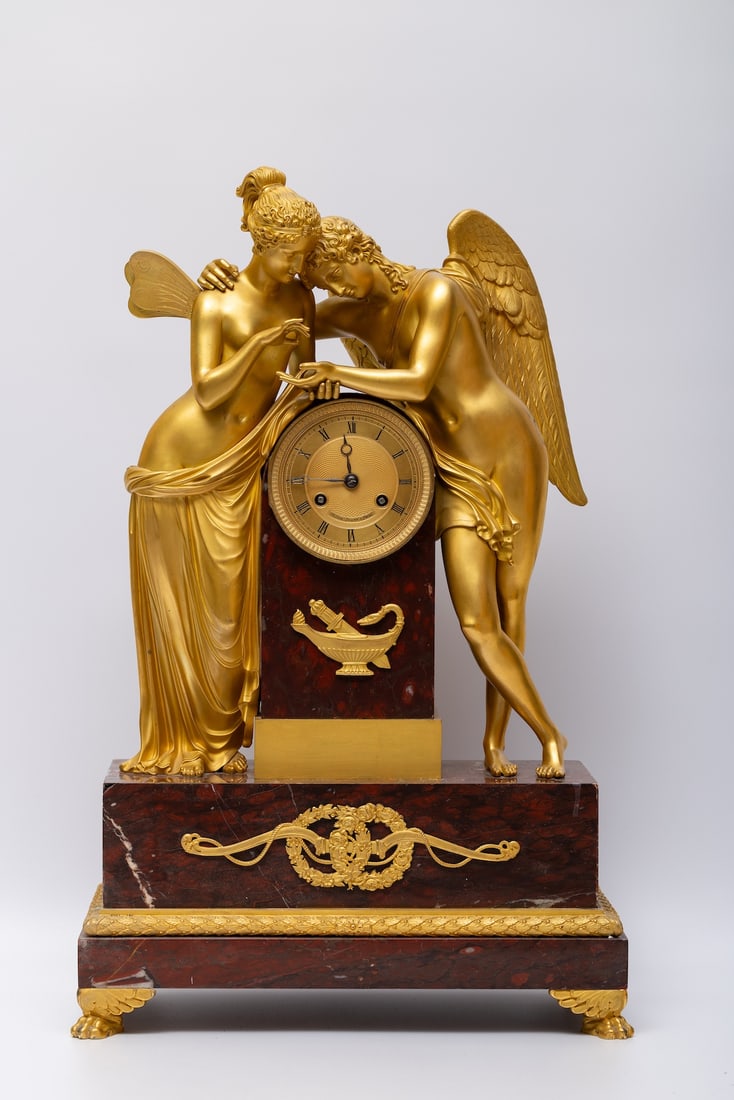 A Fine Empire Ormolu and Griotte Marble Mantel Clock, Signed Milan Jeune a' Paris