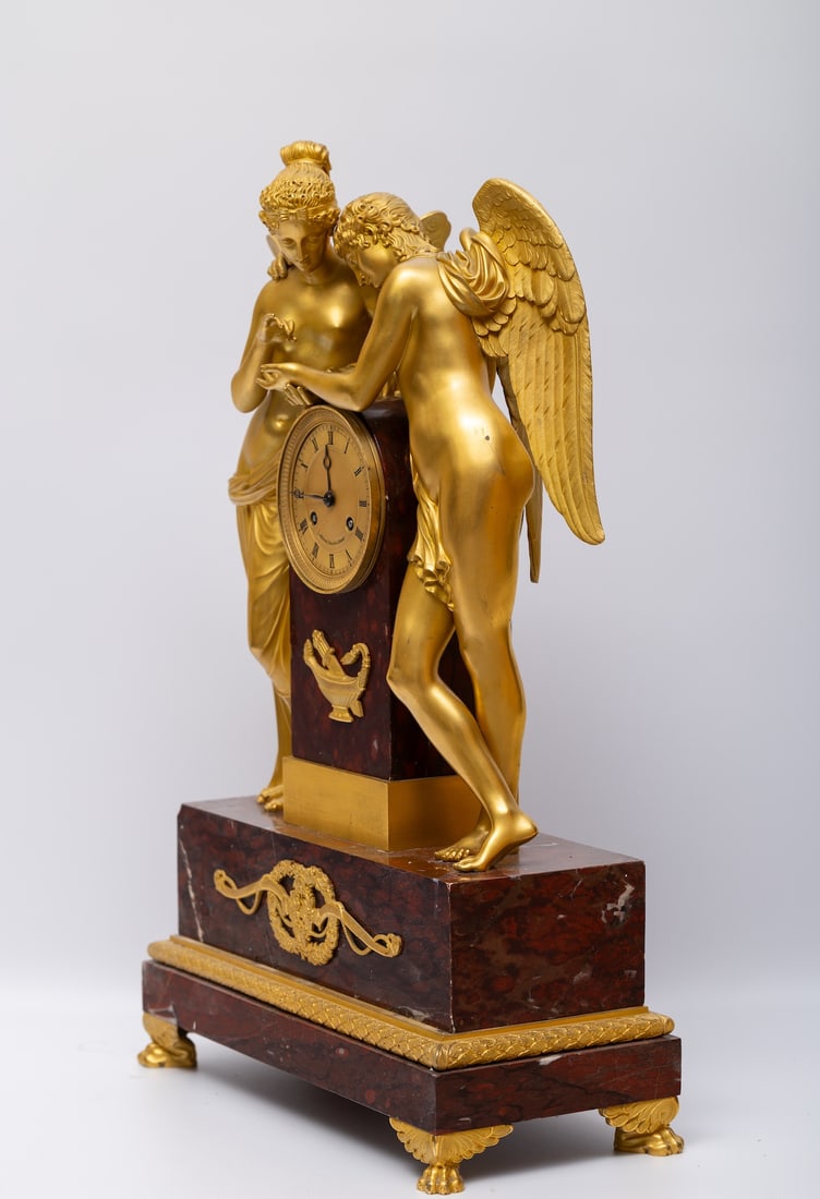 A Fine Empire Ormolu and Griotte Marble Mantel Clock, Signed Milan Jeune a' Paris