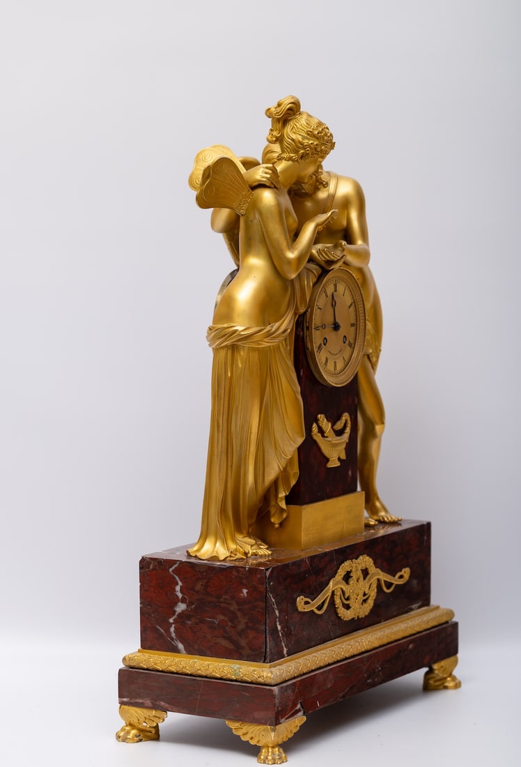 A Fine Empire Ormolu and Griotte Marble Mantel Clock, Signed Milan Jeune a' Paris