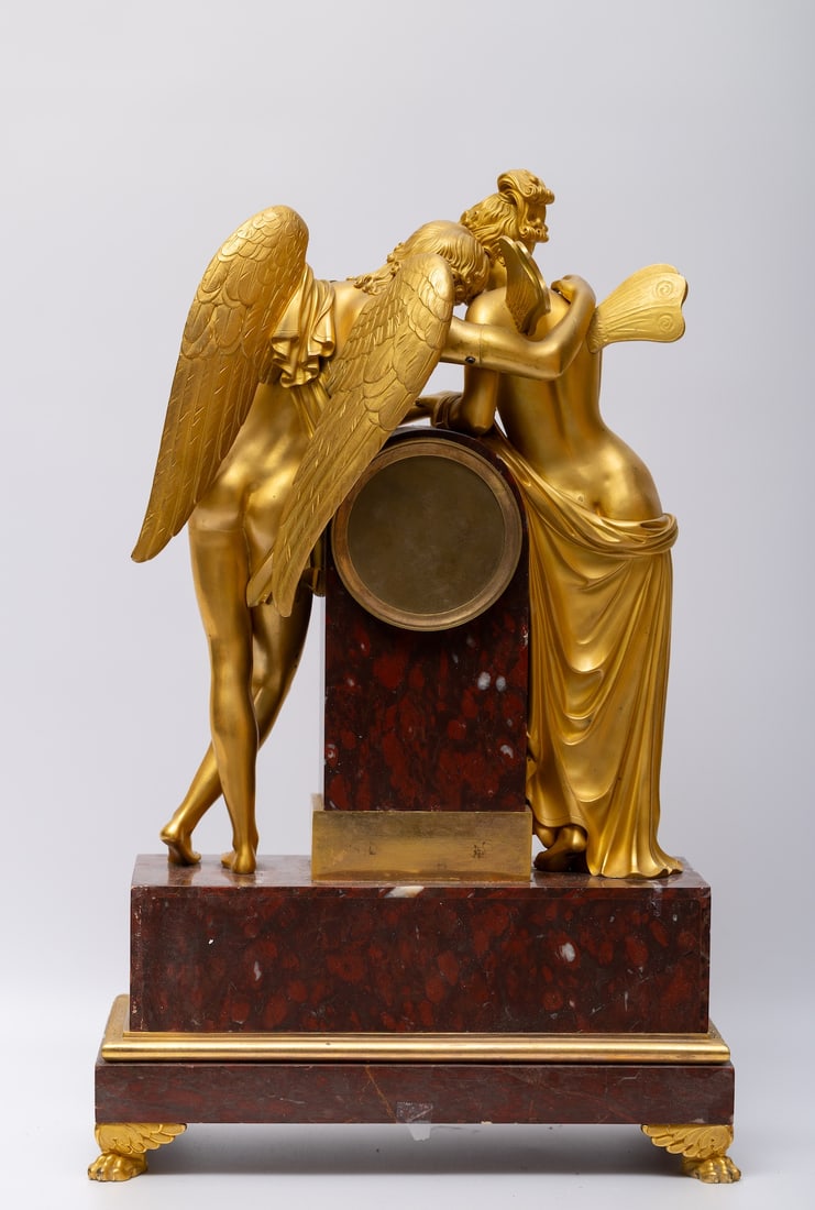 A Fine Empire Ormolu and Griotte Marble Mantel Clock, Signed Milan Jeune a' Paris