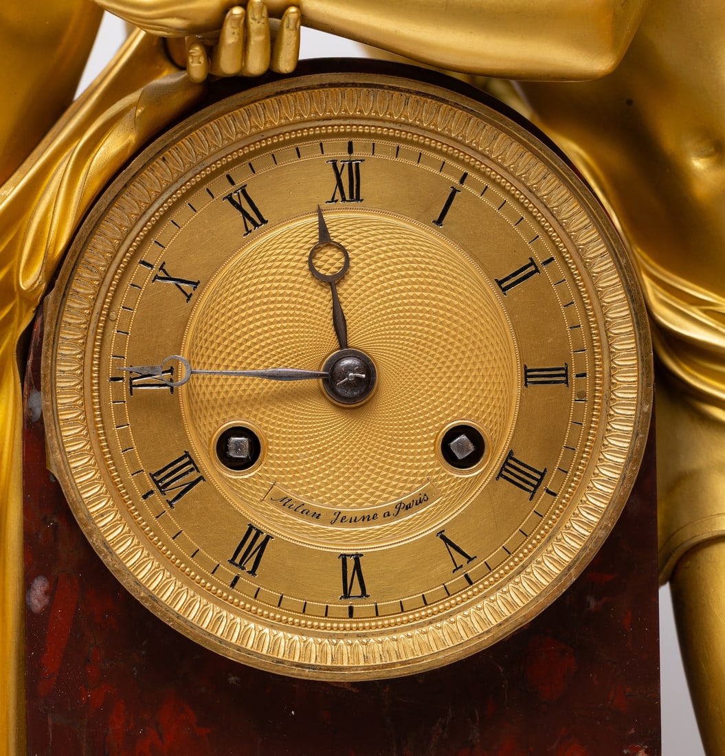 A Fine Empire Ormolu and Griotte Marble Mantel Clock, Signed Milan Jeune a' Paris