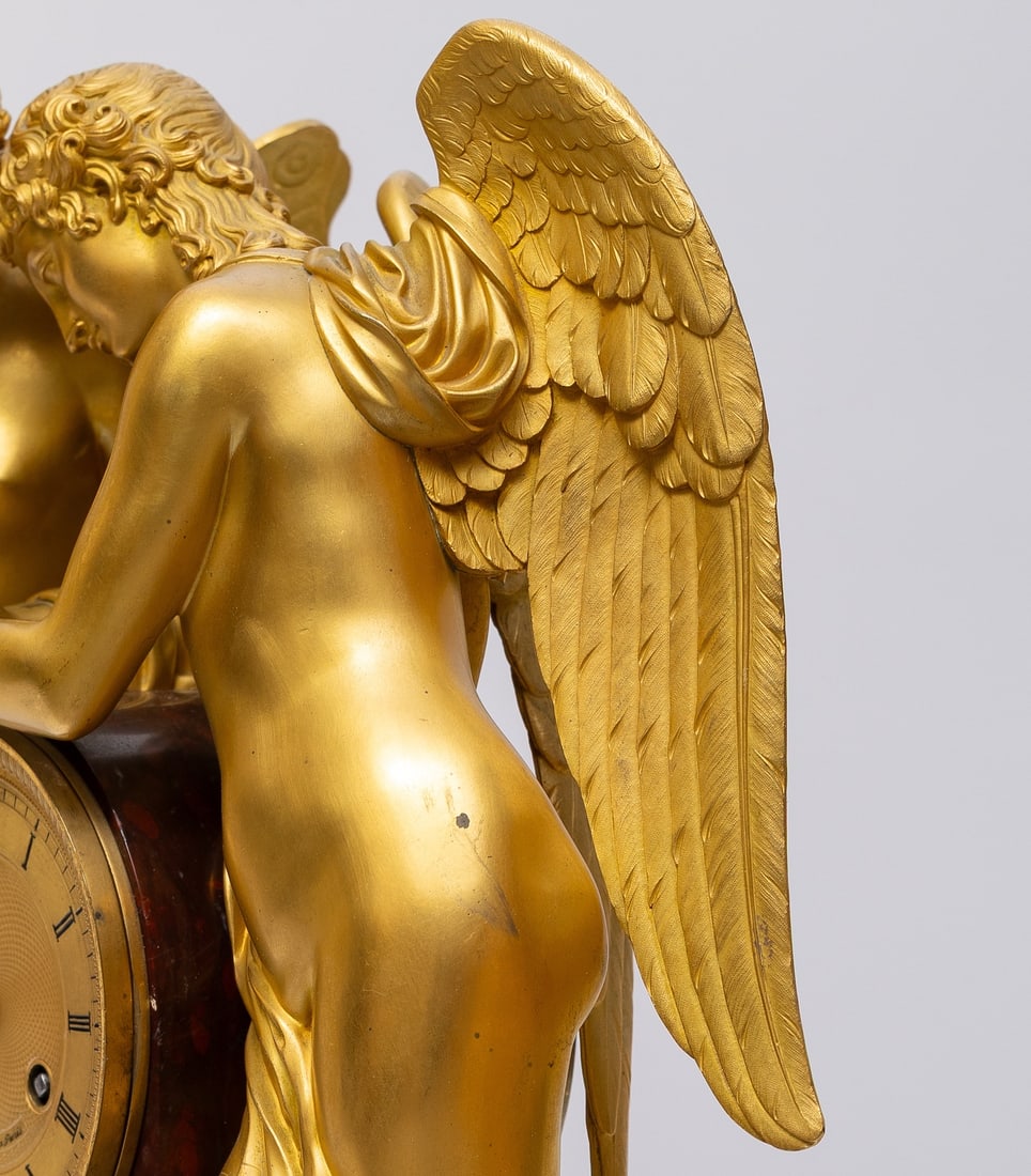 A Fine Empire Ormolu and Griotte Marble Mantel Clock, Signed Milan Jeune a' Paris