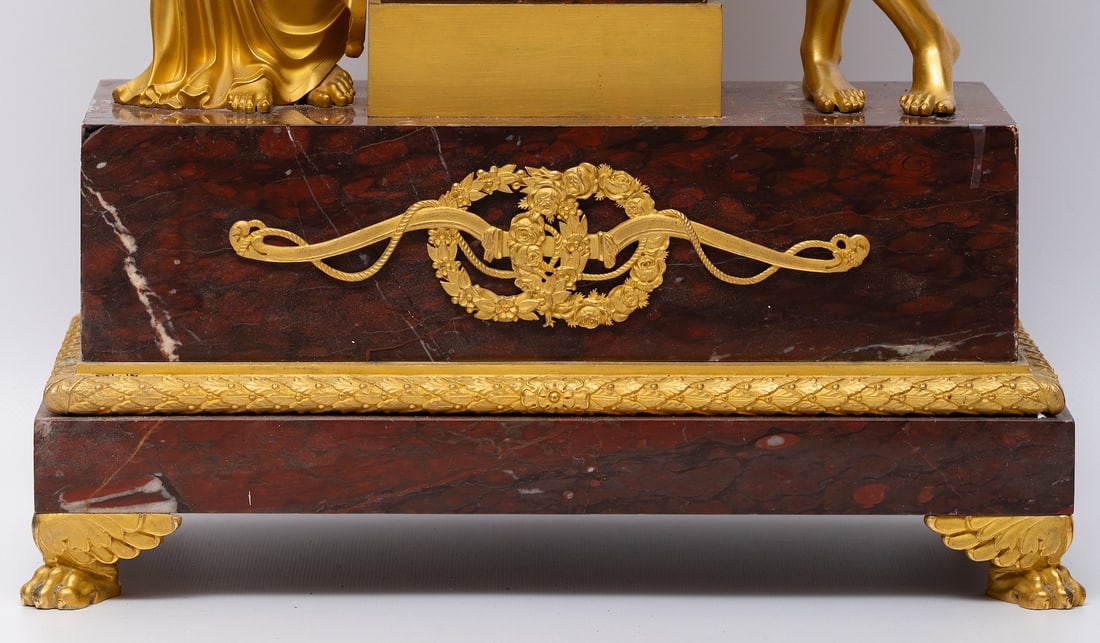 A Fine Empire Ormolu and Griotte Marble Mantel Clock, Signed Milan Jeune a' Paris