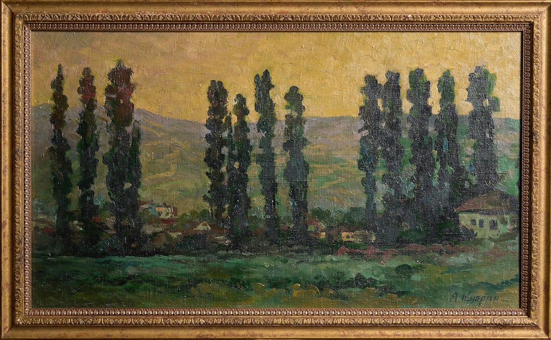 Alexandre Kouprine, 1880-1960 (Russia): Alexandre Kouprine (1880-1960). Poplars, early 20th century. Oil on canvas, size 34 x 60 cm (13 1/3 x 23 2/3 inches). Frame dimensions 52 x 77 cm (20 1/2 x 30 1/3 inches). Signed on the right. Provena