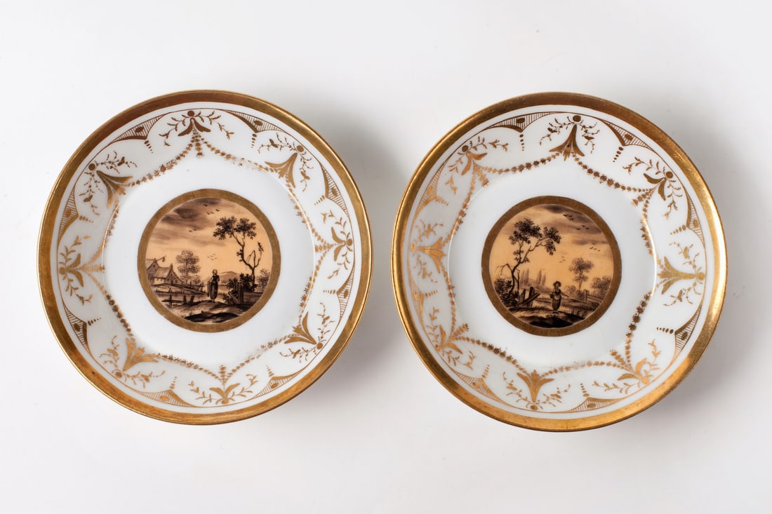 Lot of two Empire Cups with Saucers, 19th century