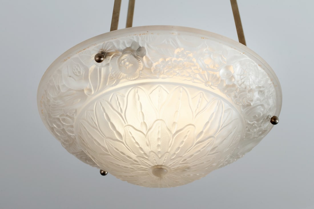 Pair of Ceiling Lamps, Glass, 20th century