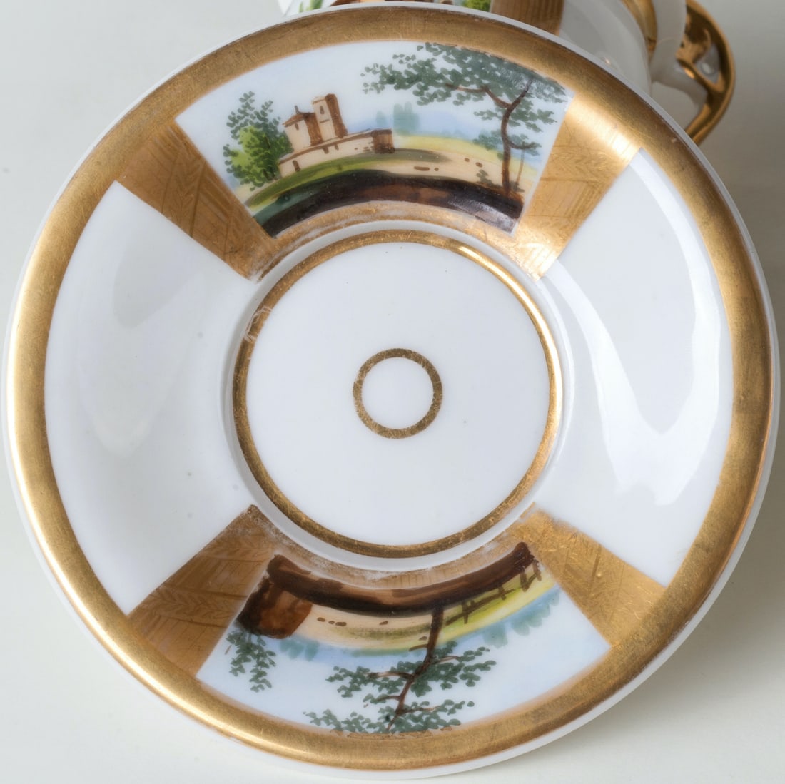 A Pair of Cups with Saucers, Polychrome Painting.