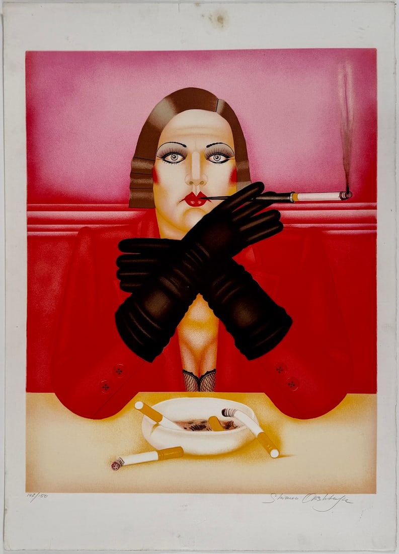 Shimon OKSHTEYN, 1951-2020 (Ukraine/USA): Shimon OKSHTEYN (1951-2020) Smoking lady (edition 147/150) Lithograph on paper, size 61.5 x 48 cm (24 1/4 x 19 inches) Overall dimensions 76 x 54 cm (30 x 21 1/4 inches) Hand-signed and numbered in pe