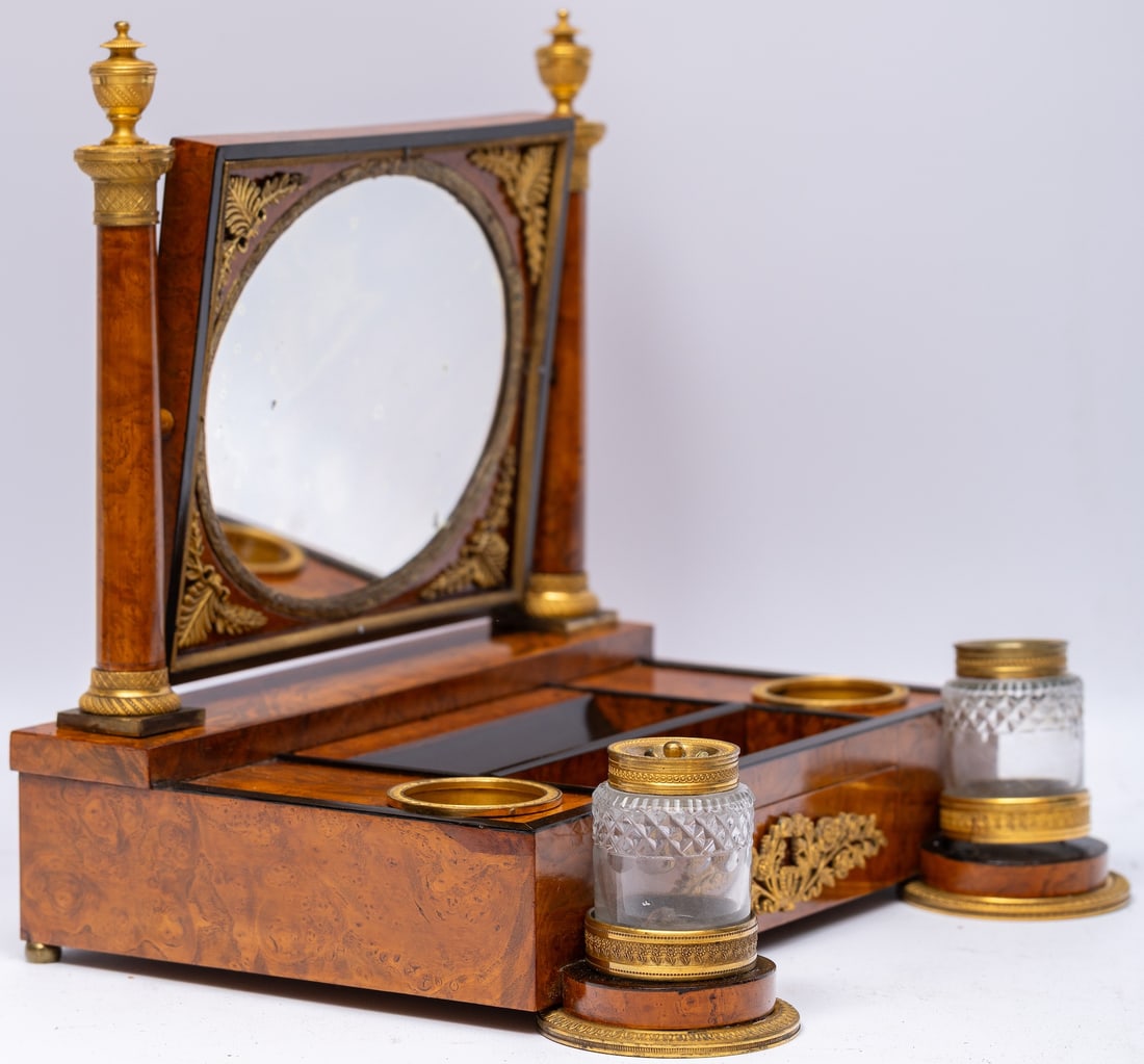 Ormolu Mounted Burr Wood Inkstand 19th century