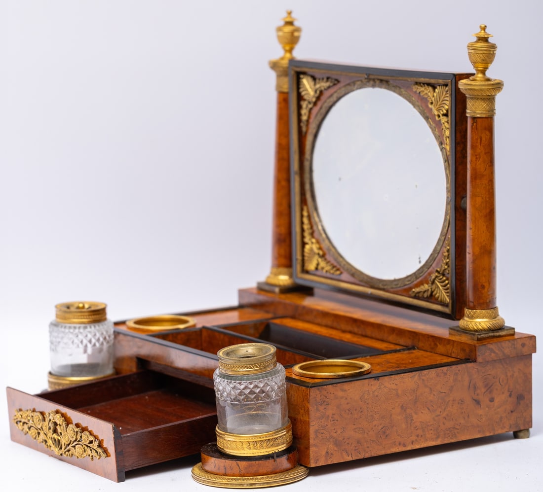 Ormolu Mounted Burr Wood Inkstand 19th century