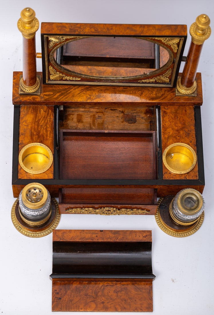 Ormolu Mounted Burr Wood Inkstand 19th century