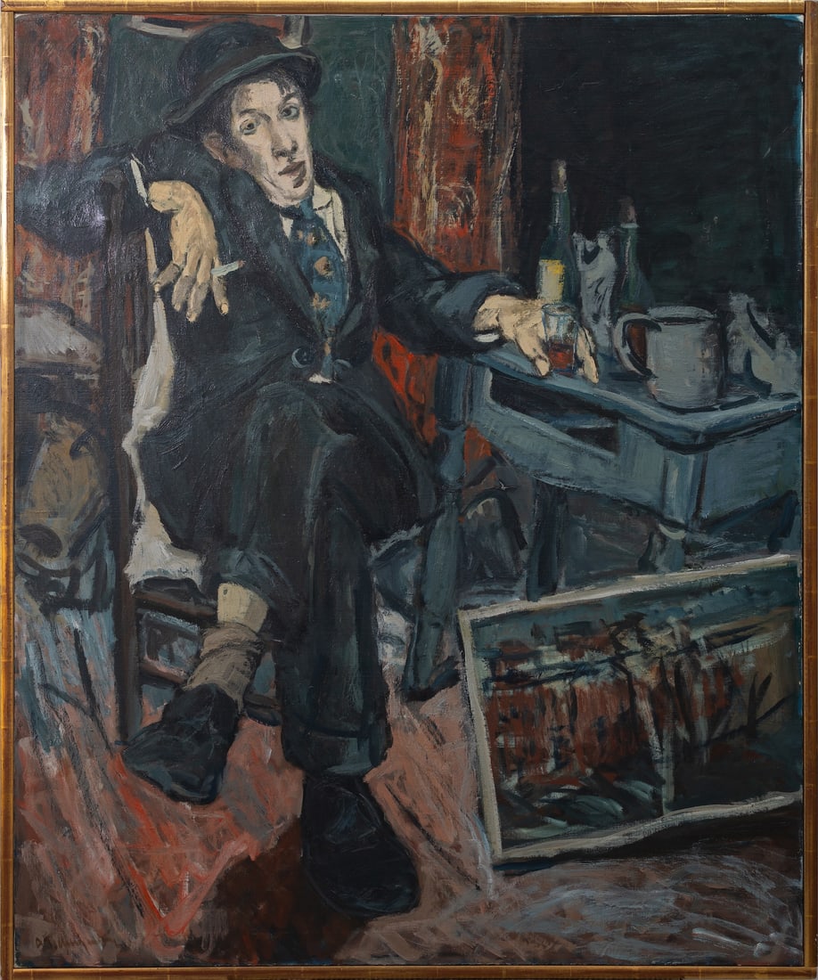 Alex Tschernjawski, born 1933 (Yugoslavia/USA): Alex Tschernjawski (born 1933) Studio Visitor, mid 20th century Oil on canvas, size 117.5 x 96.5 cm (46 1/4 x 38 inches) Frame dimensions 121 x 100 cm (47 2/3 x 39 1/3 inches) Signed lower left, ACA g
