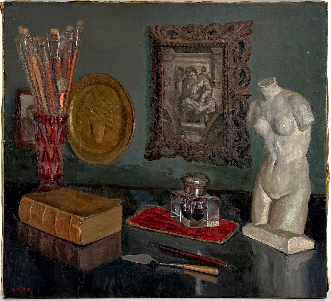 Michel PORTNOFF, 1885-1978 (Ukraine/France): Michel PORTNOFF (1885-1978) Still Life with Antique Bust and Inkwell Oil on canvas, size 66 x 72 cm (26 x 28 1/3 inches) Signed lower left