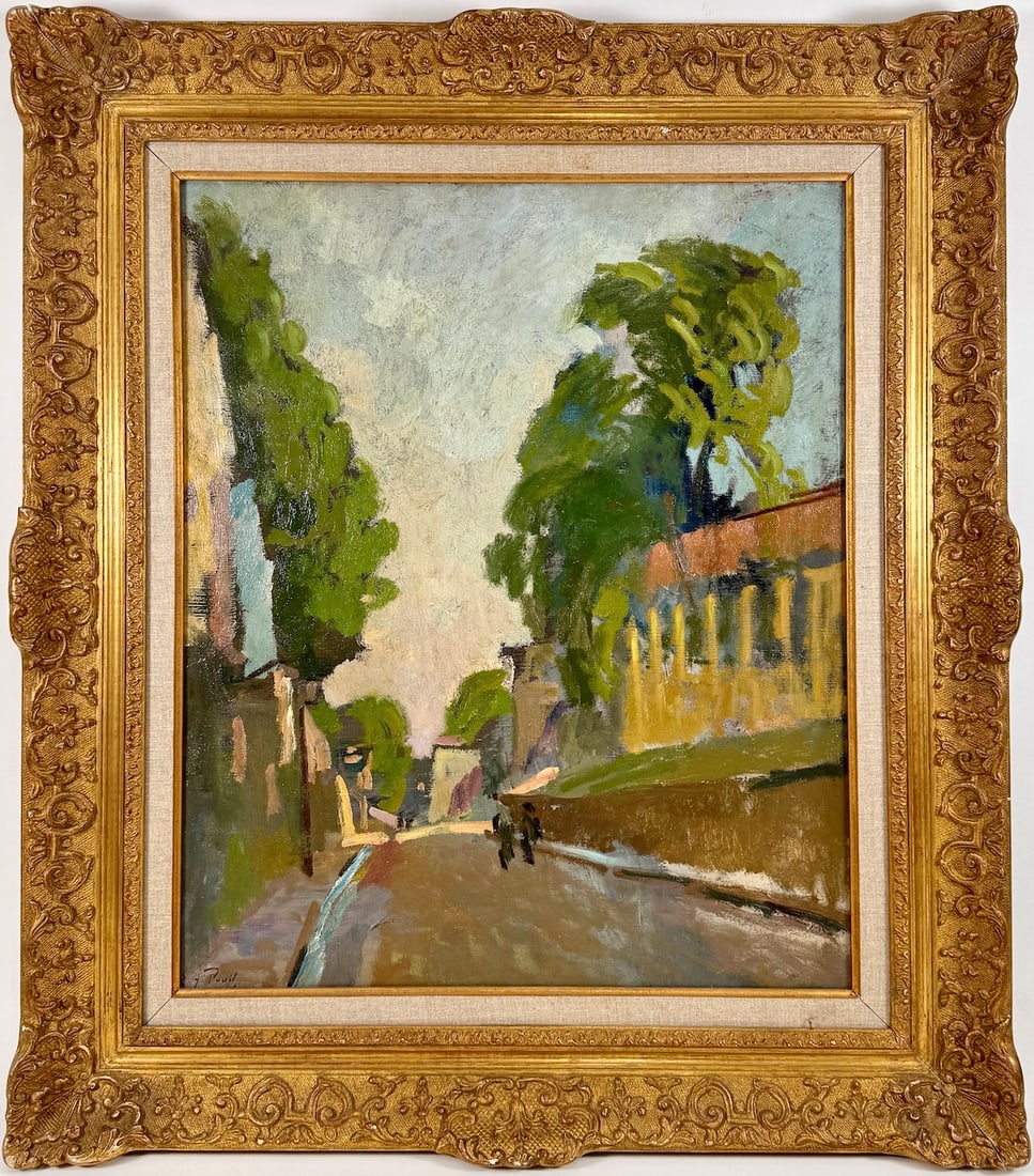 Elie Anatole PAVIL, 1873-1948 (Ukraine/France): Elie Anatole PAVIL (1873-1948) Walkers in a shaded street in Montmartre, c.1930s Oil on canvas, size 61 x 50 cm (24 x 19 2/3 inches) Frame dimensions 80.5 x 69.5 cm (31 2/3 x 27 1/3inches) Signed lowe