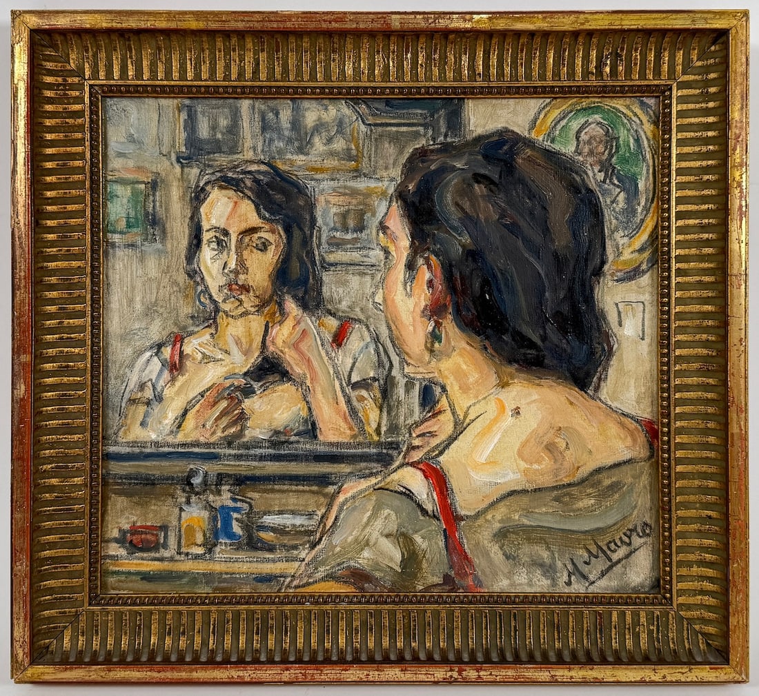 Mania MAVRO, 1889-1969 (Ukraine/France): Mania MAVRO (1889 Odessa - 1969 Paris) Self portrait (?), c.1920-30s Oil on canvas, size 24.5 x 27 cm (9 2/3 x 10 2/3 inches) Frame dimensions 30 x 32.5 cm (12 x 12 7/8 inches) Signed lower right