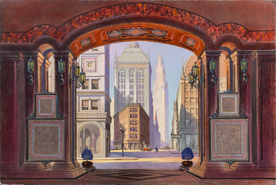 Charles F. Thompson, 19th-20th c. (USA): Charles F. Thompson (19th-20th) Project Hollywood, Design Gouache on cardboard, applique (artist media) Dimensions 30 x 44 cm (11 7/8 x 17 1/3 inches) Charles F. Thompson was not only a gifted painter