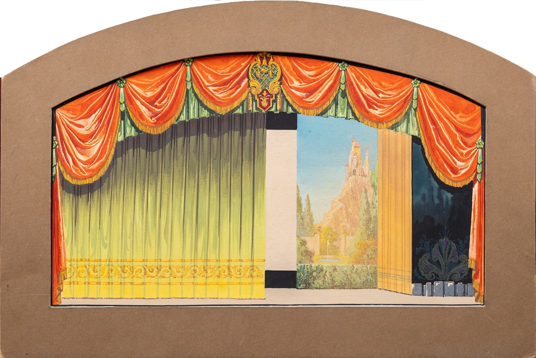 Charles F. Thompson, 19th-20th c. (USA): Charles F. Thompson (19th-20th) Project Hollywood, Design Gouache on cardboard, applique (artist media) Dimensions 27 x 40 cm (10 2/3 x 15 3/4 inches) Charles F. Thompson was not only a gifted painter