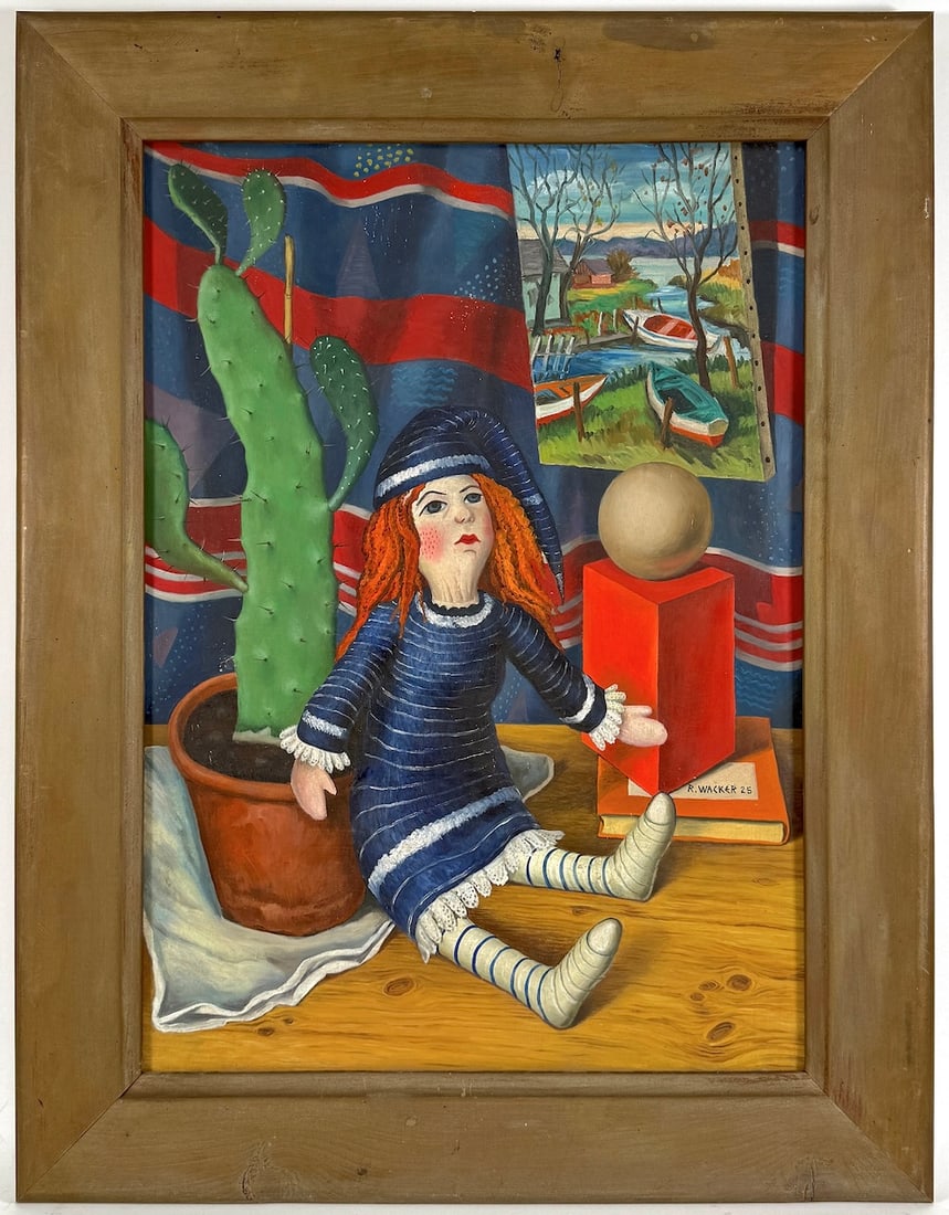 Rudolf WACKER, 1893-1939 (Austria): Rudolf WACKER (1893-1939) Still-life with doll and cactus, 1925 Oil on canvas, size 70 x 50 cm (27 1/2 x 19 2/3 inches) Frame dimensions 86 x 66 cm (34 x 26 inches) Signed and dated middle right